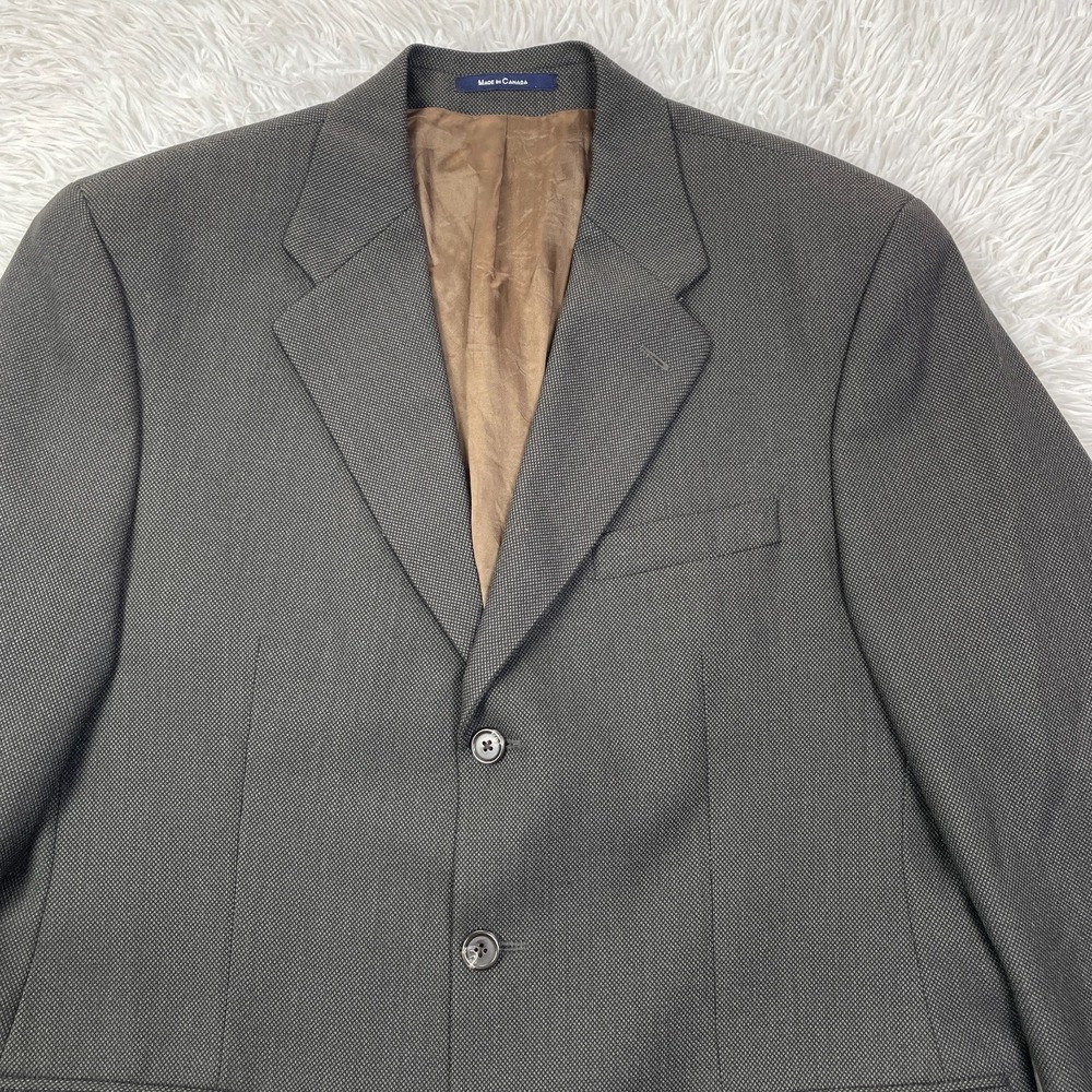 VTG Chaps Ralph Lauren Jacket Mens 42 Tall Brown Houndstooth Wool 3 Button‎ Coat - Picture 2 of 16